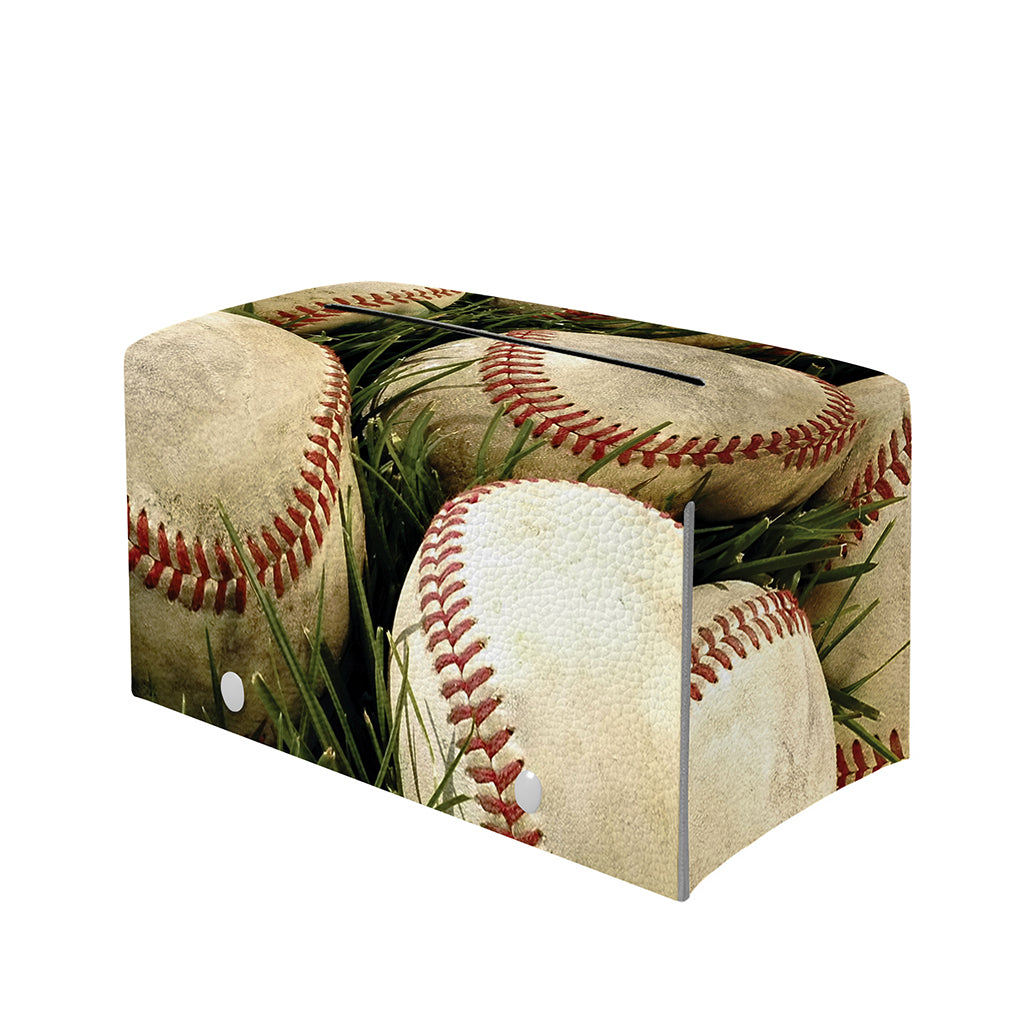 Baseballs On Field Print Leather Tissue Box Cover