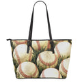 Baseballs On Field Print Leather Tote Bag With Zipper