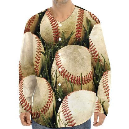 Baseballs On Field Print Long Sleeve Baseball Jersey