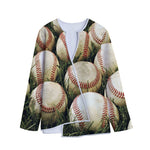 Baseballs On Field Print Long Sleeve Short Coat