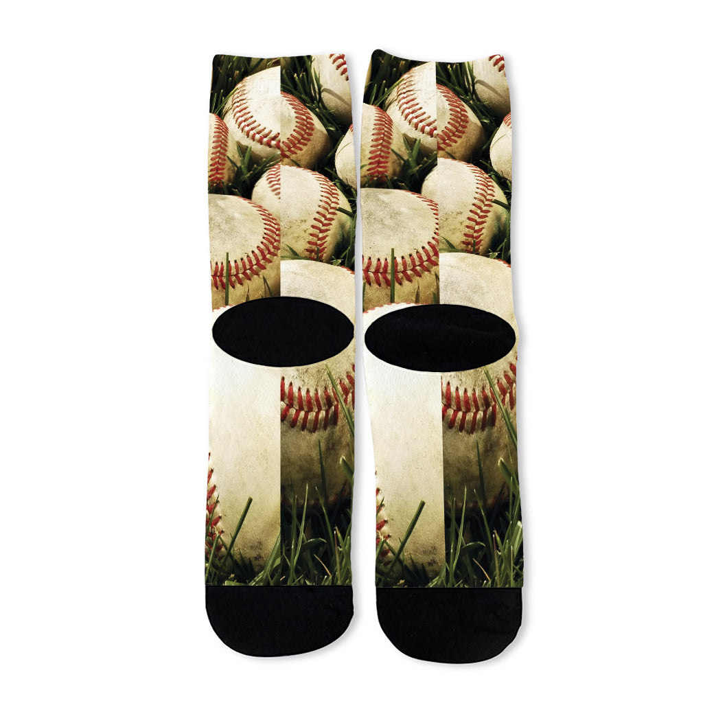Baseballs On Field Print Long Socks