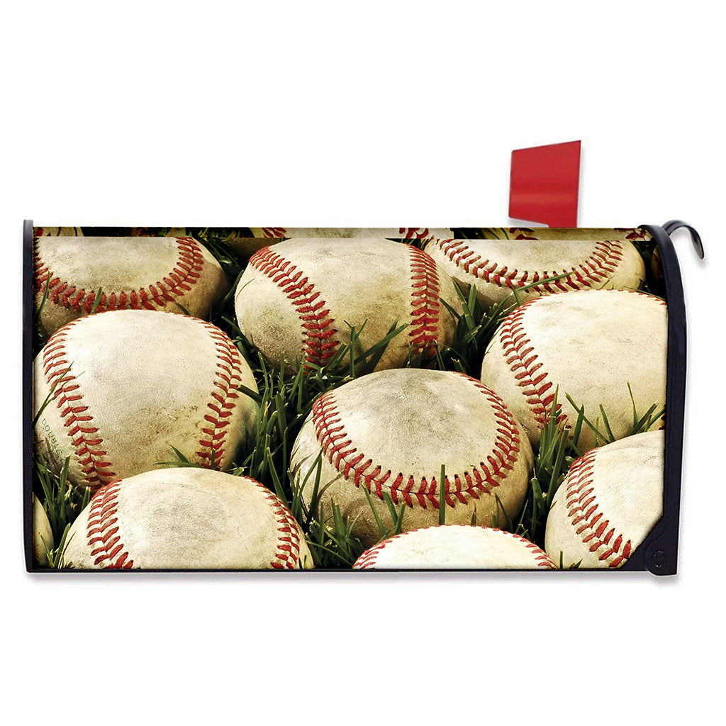 Baseballs On Field Print Mailbox Cover