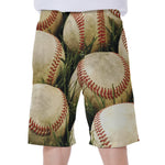 Baseballs On Field Print Men's Beach Shorts
