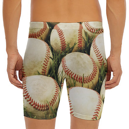 Baseballs On Field Print Men's Long Boxer Briefs
