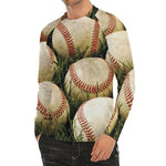 Baseballs On Field Print Men's Long Sleeve Rash Guard