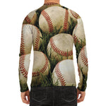 Baseballs On Field Print Men's Long Sleeve Rash Guard