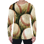 Baseballs On Field Print Men's Long Sleeve T-Shirt