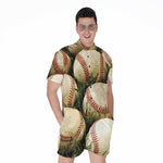 Baseballs On Field Print Men's Rompers