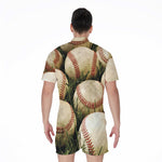 Baseballs On Field Print Men's Rompers