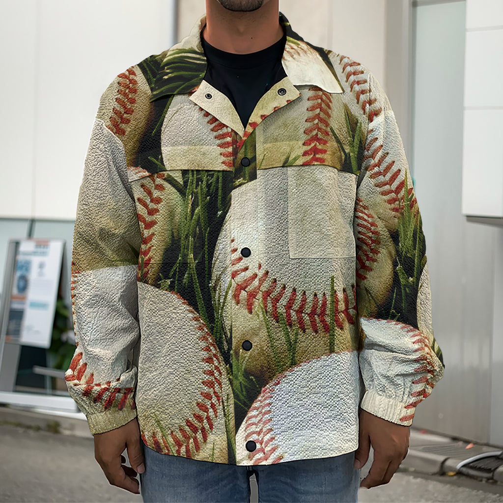 Baseballs On Field Print Men's Shirt Jacket
