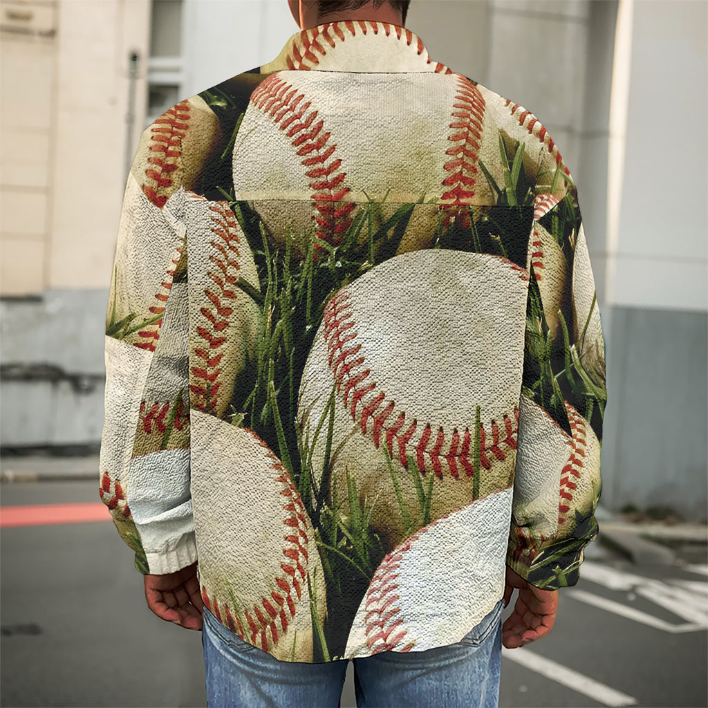 Baseballs On Field Print Men's Shirt Jacket