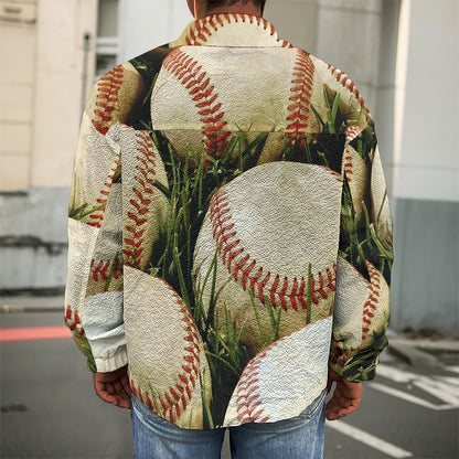Baseballs On Field Print Men's Shirt Jacket