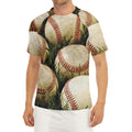 Baseballs On Field Print Men's Short Sleeve Rash Guard