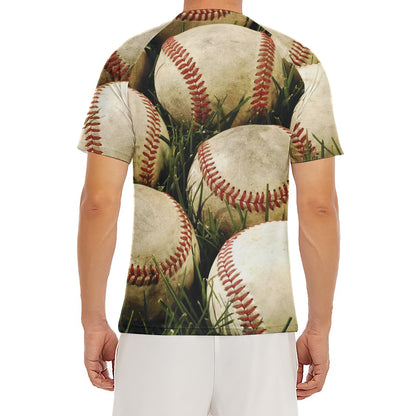 Baseballs On Field Print Men's Short Sleeve Rash Guard