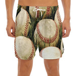 Baseballs On Field Print Men's Split Running Shorts
