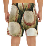 Baseballs On Field Print Men's Split Running Shorts