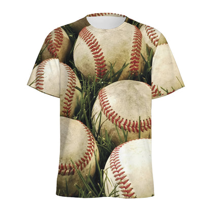 Baseballs On Field Print Men's Sports T-Shirt