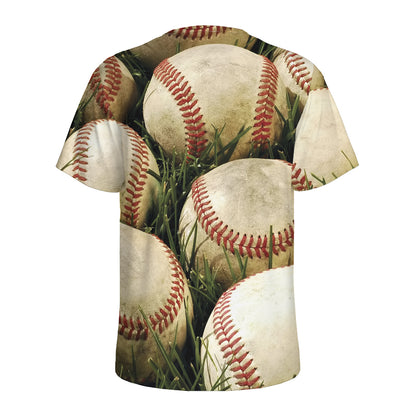 Baseballs On Field Print Men's Sports T-Shirt