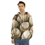 Baseballs On Field Print Men's Velvet Pullover Hoodie