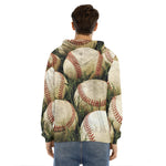 Baseballs On Field Print Men's Velvet Pullover Hoodie