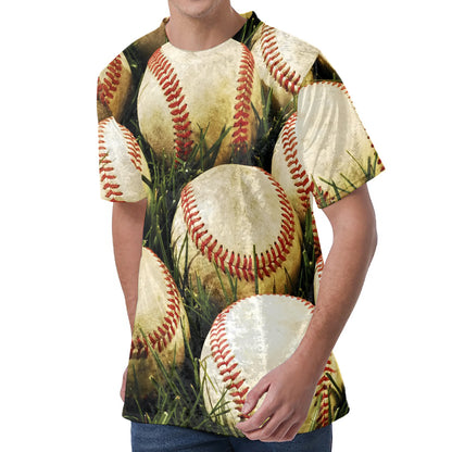 Baseballs On Field Print Men's Velvet T-Shirt