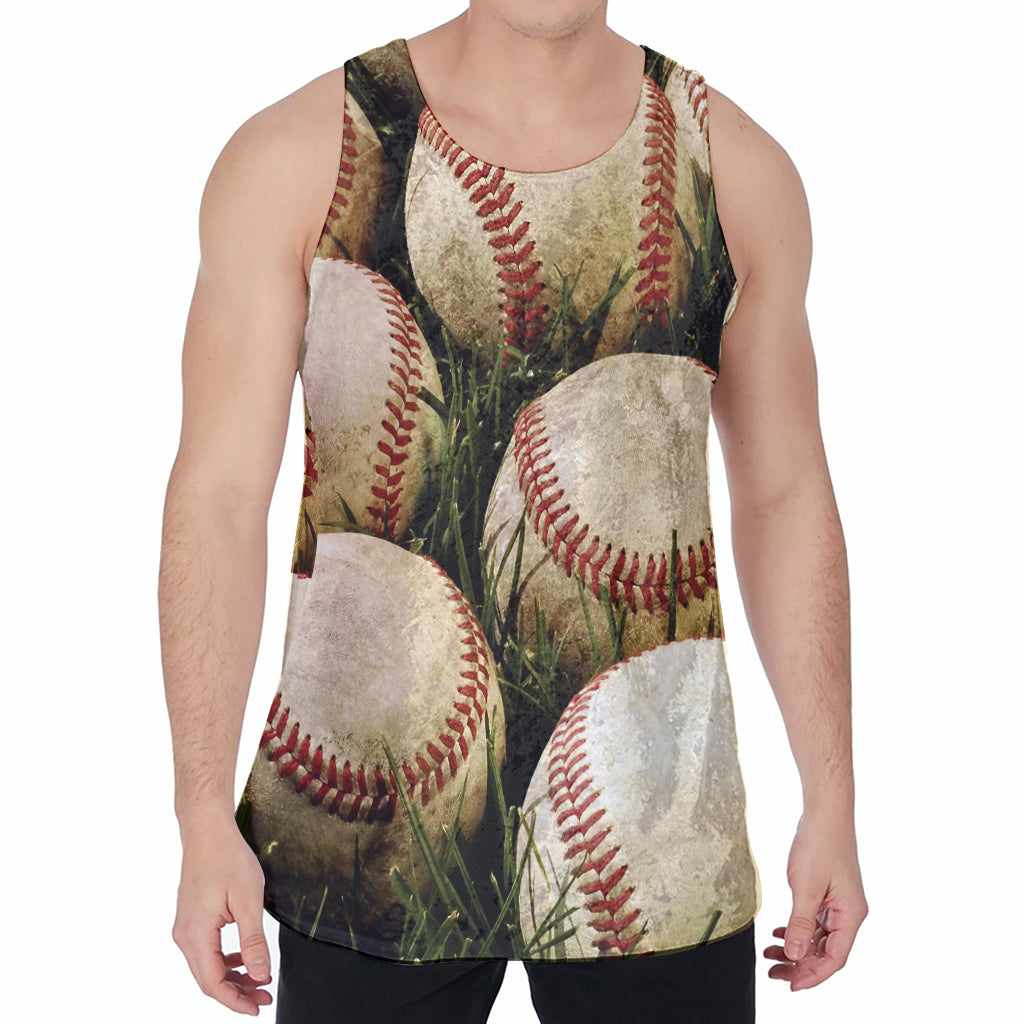 Baseballs On Field Print Men's Velvet Tank Top