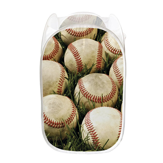 Baseballs On Field Print Mesh Laundry Hamper