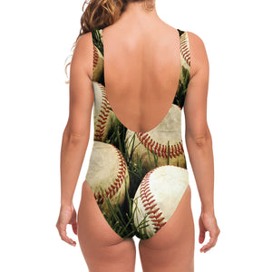 Baseballs On Field Print One Piece Swimsuit