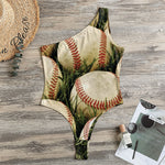 Baseballs On Field Print One Shoulder Bodysuit