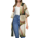Baseballs On Field Print Open Front Beach Cover Up