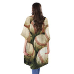 Baseballs On Field Print Open Front Beach Cover Up