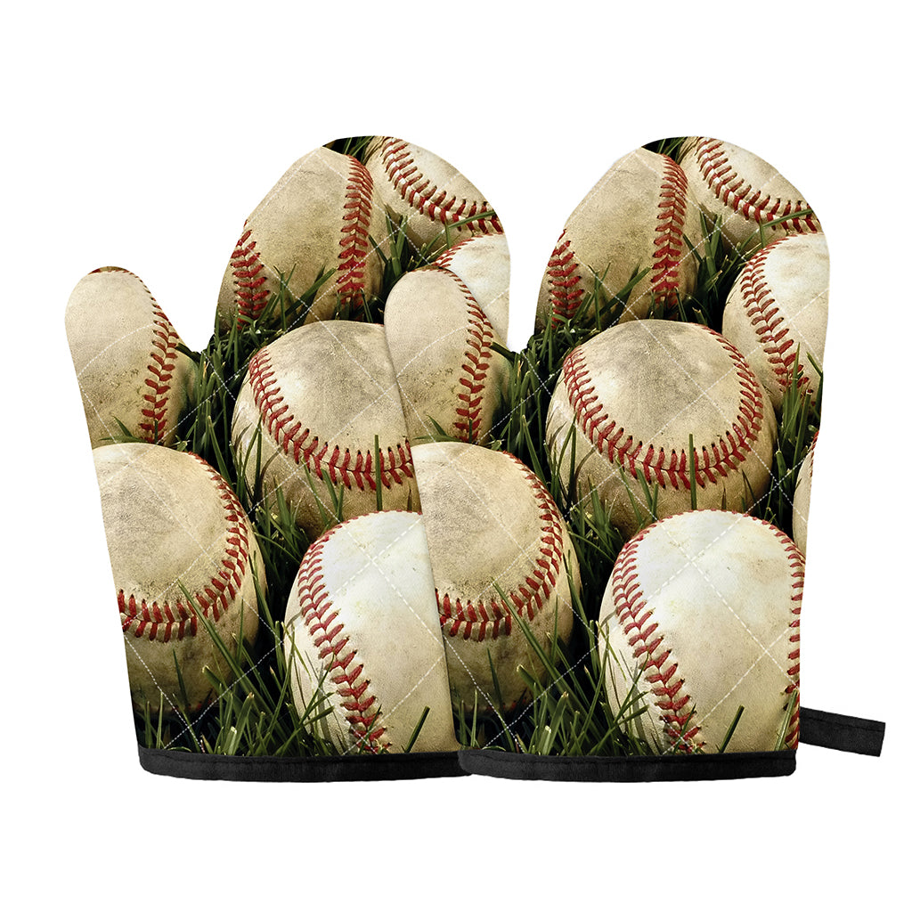 Baseballs On Field Print Oven Mitts