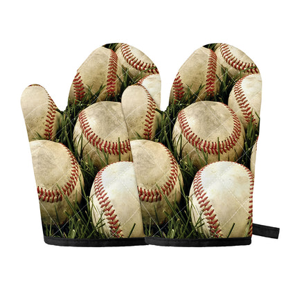 Baseballs On Field Print Oven Mitts