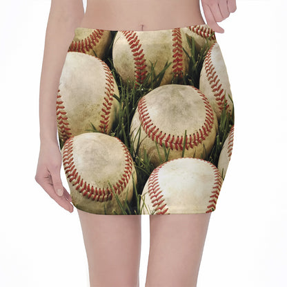 Baseballs On Field Print Pencil Mini Skirt