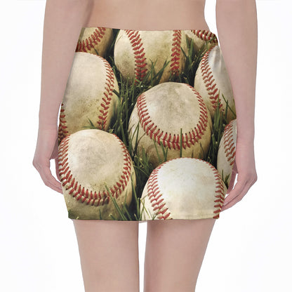 Baseballs On Field Print Pencil Mini Skirt