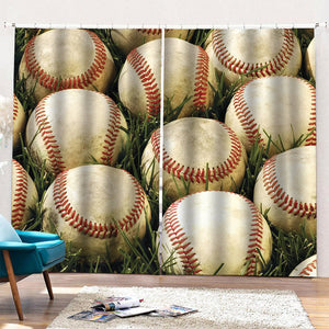 Baseballs On Field Print Pencil Pleat Curtains