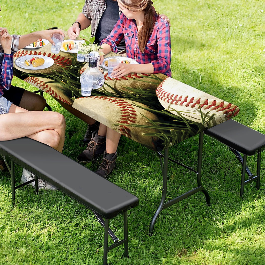 Baseballs On Field Print Picnic Table Cover