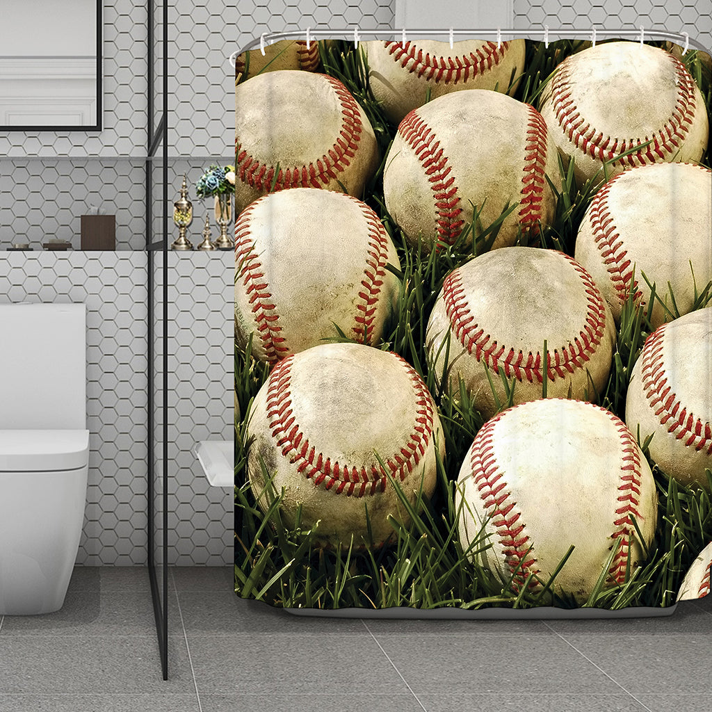 Baseballs On Field Print Polyester Shower Curtain