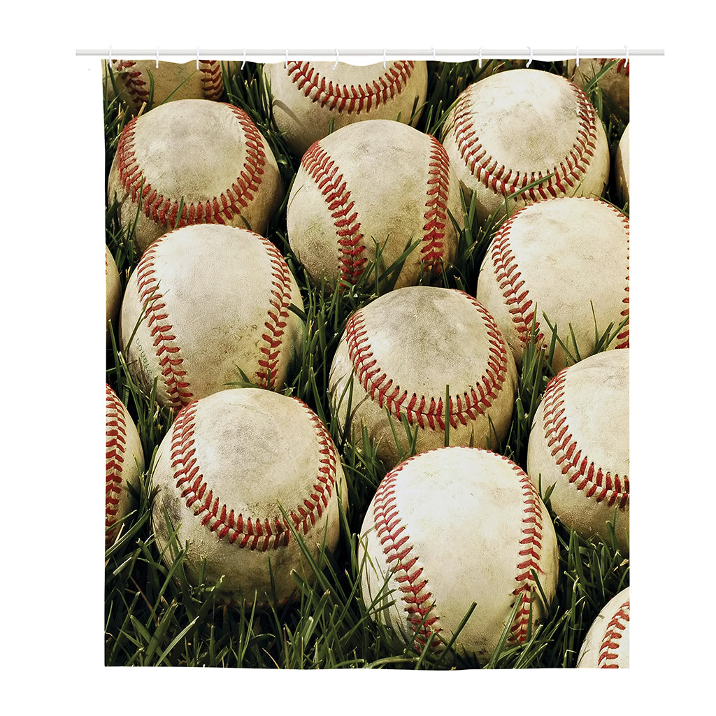 Baseballs On Field Print Polyester Shower Curtain