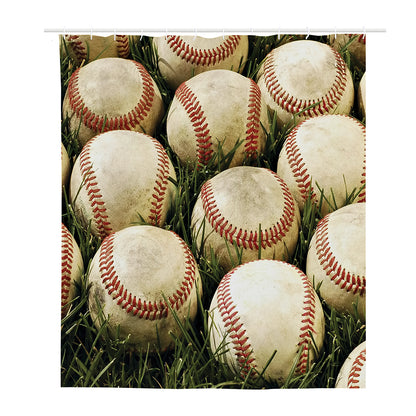 Baseballs On Field Print Polyester Shower Curtain