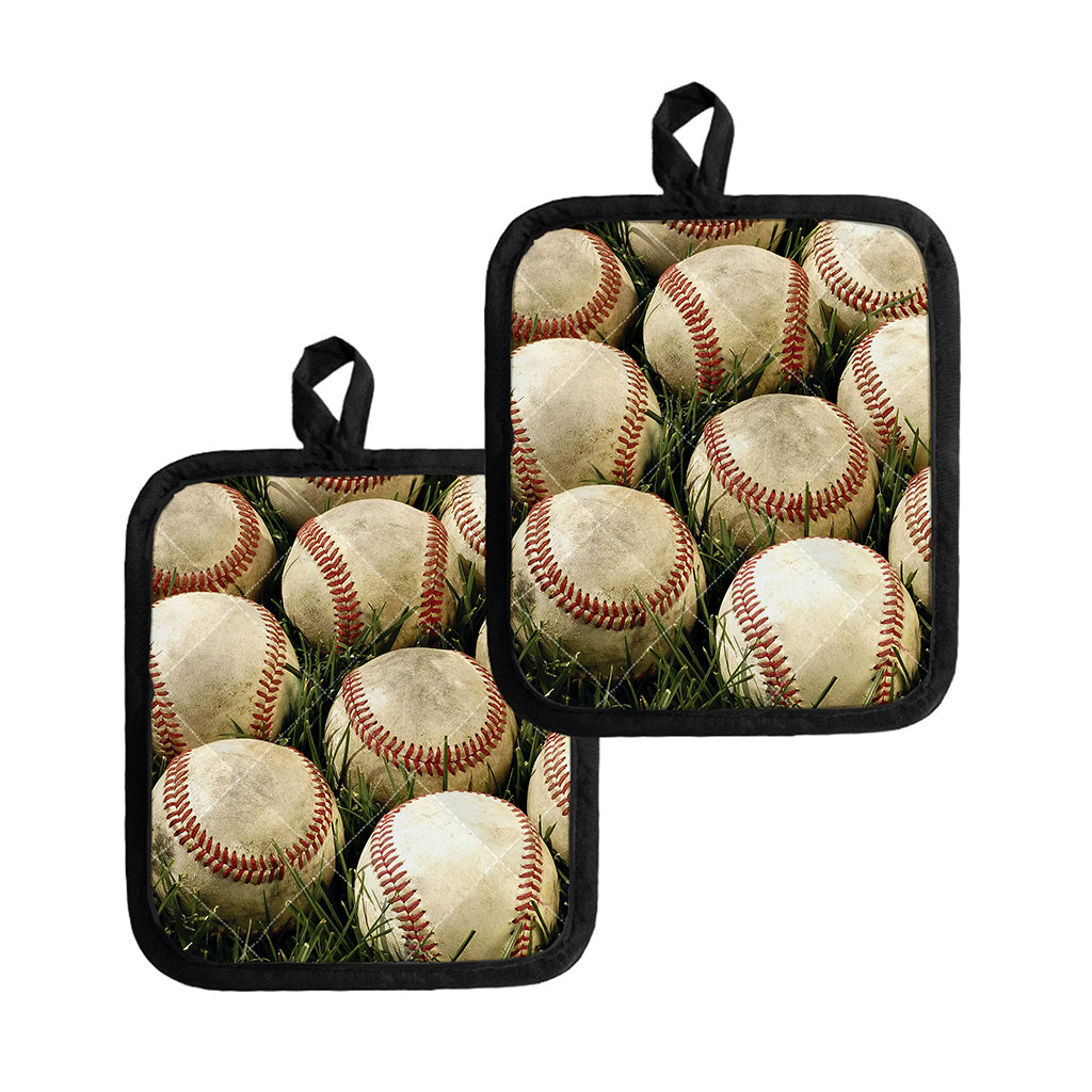 Baseballs On Field Print Pot Holders