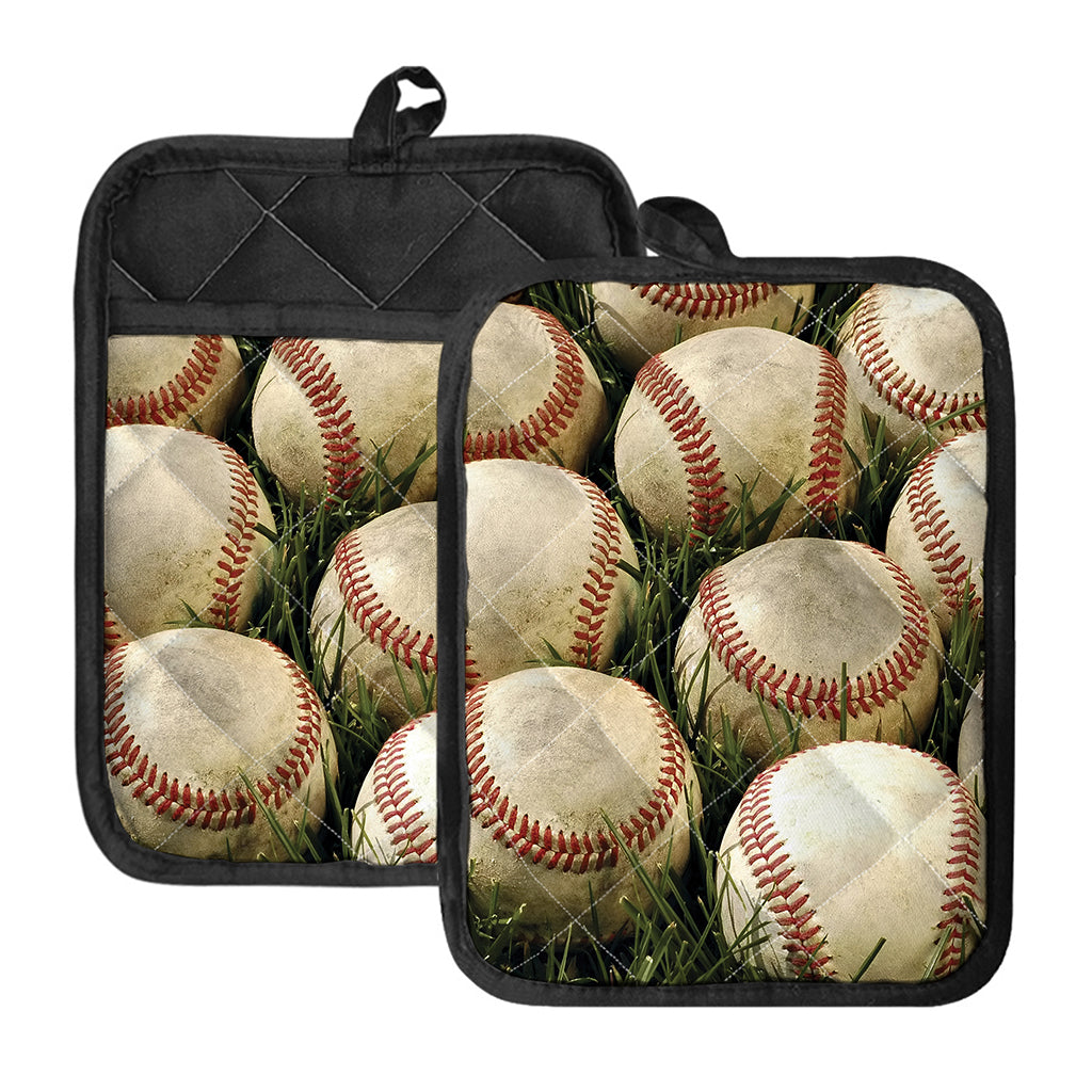 Baseballs On Field Print Pot Holders With Pocket