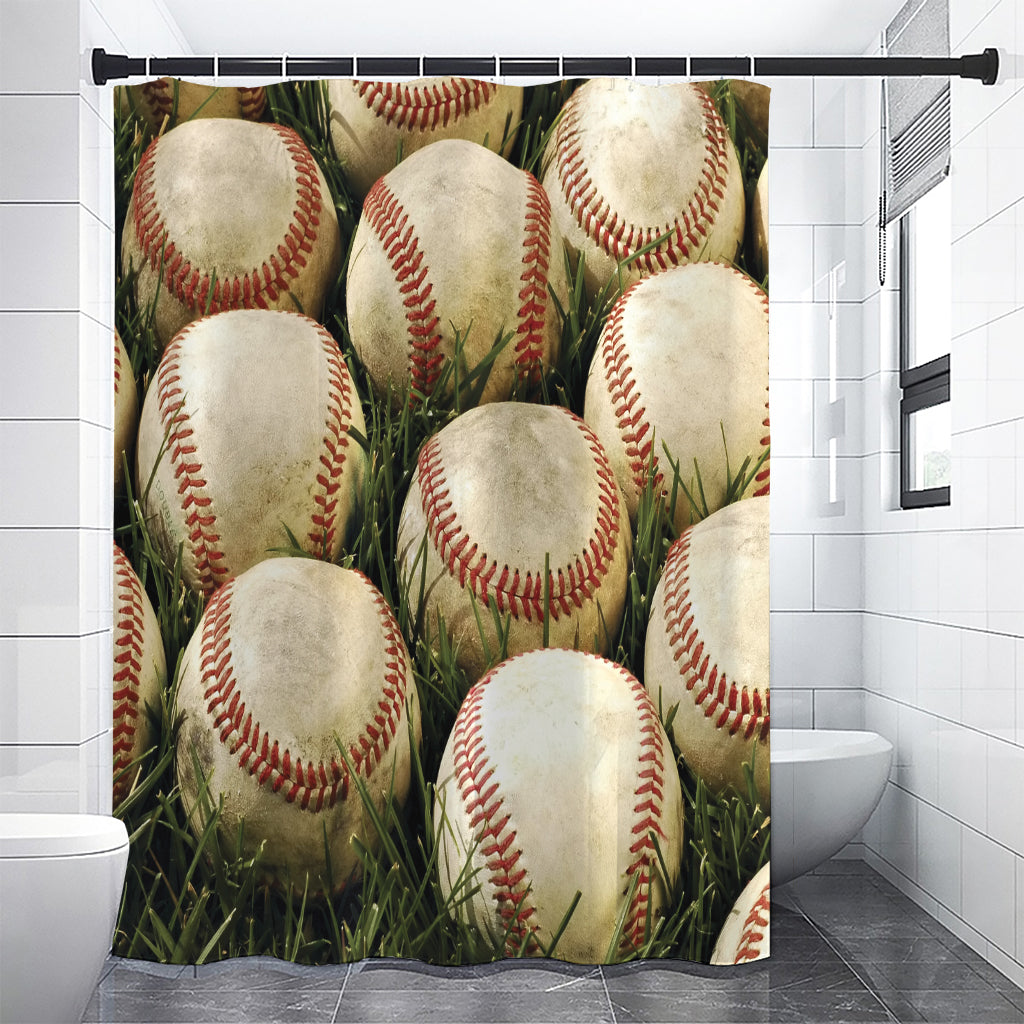 Baseballs On Field Print Premium Shower Curtain