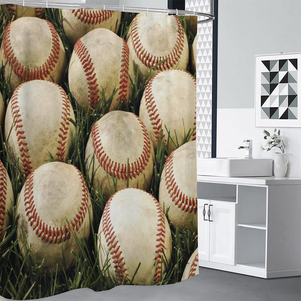 Baseballs On Field Print Premium Shower Curtain