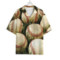 Baseballs On Field Print Rayon Hawaiian Shirt