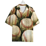 Baseballs On Field Print Rayon Hawaiian Shirt