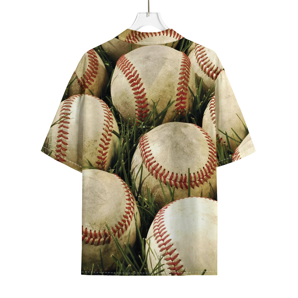 Baseballs On Field Print Rayon Hawaiian Shirt