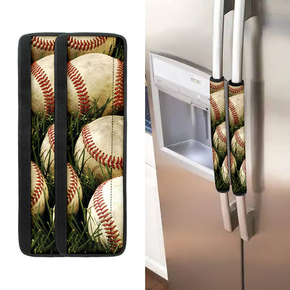 Baseballs On Field Print Refrigerator Handle Covers