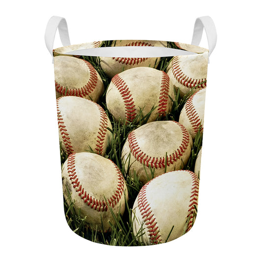 Baseballs On Field Print Round Laundry Basket