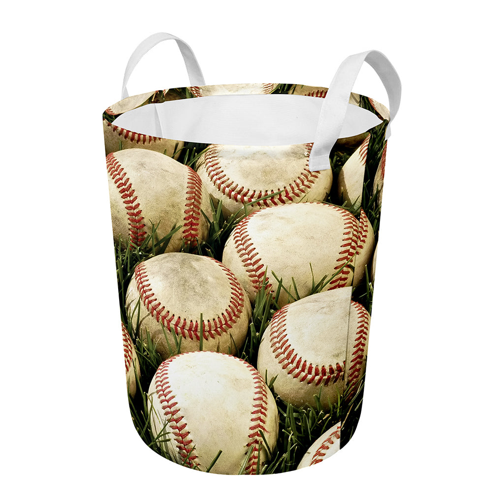 Baseballs On Field Print Round Laundry Basket